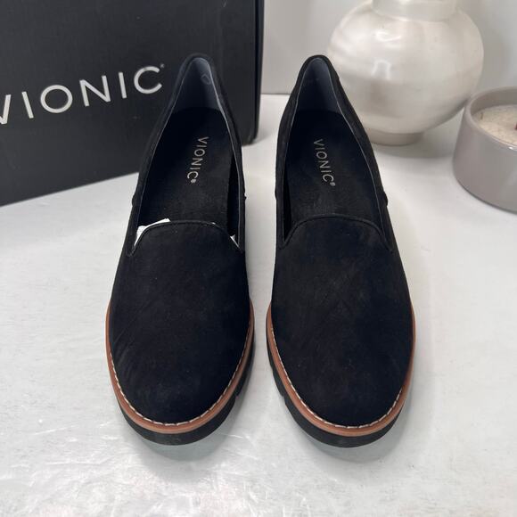 Vionic Willa Wedge Loafers Suede Slip On Black Women's 6.5 NWB Water Repellent - Picture 5 of 10